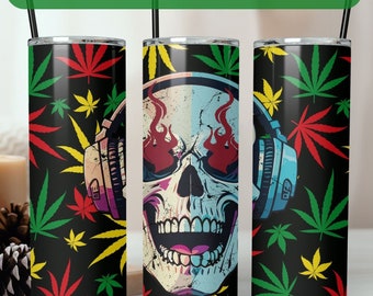 Envoltura para vaso de marihuana con calavera, diseño delgado de sublimación de 20 oz (descarga digital)