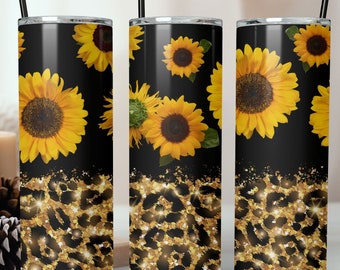 Sunflower Leopard 20oz Tumbler Wrap PNG, Sublimation Design (Digital Download)
