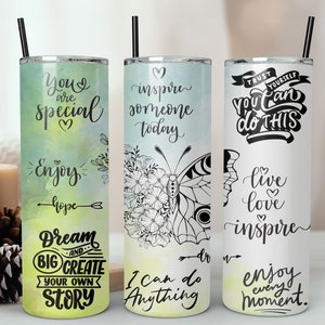 Positive Affirmations 20 oz Tumbler Wrap Sublimation Design Digital Download PNG, Inspirational Butterfly Tumbler, Positive Quotes Tumbler