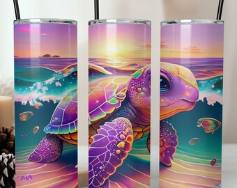 Cute Sea Turtle 20 oz Skinny Tumbler Sublimation Design (PNG Digital Download)