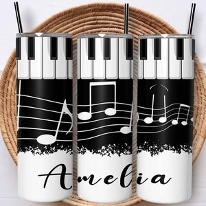Piano, Sheet Music, Keyboard, 20 oz Skinny Tumbler, Piano Keyboard Music Lover, Sublimation Design, Instant Digital Download, PNG Tumbler