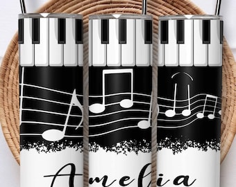 Piano, Sheet Music, Keyboard, 20 oz Skinny Tumbler, Piano Keyboard Music Lover, Sublimation Design, Instant Digital Download, PNG Tumbler