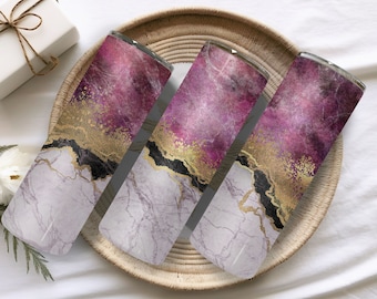 Pink Agate Gold Marble Glitter Sublimation Tumbler Design, 20oz Skinny Tumbler Wrap, Straight & Tapered PNG Tumbler, Digital Download