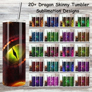 Seamless Dragon 20 oz Skinny Straight Tumbler Sublimation Design, Tumbler Wrap, Fairy animal Gem digital PNG, Digital Download