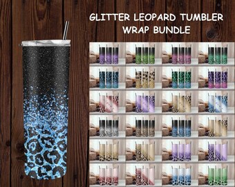 Glitter Leopard 20 oz skinny Tumbler sublimatie ontwerpsjabloon Cheetah Leopard Tumbler wrap, naadloze luipaardprint, digitale png-download