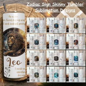 Zestaw 20oz Skinny Tumbler z afirmacją znaku zodiaku, owijka na kubek z afirmacją znaku zodiaku, kubki z horoskopem, afirmacja