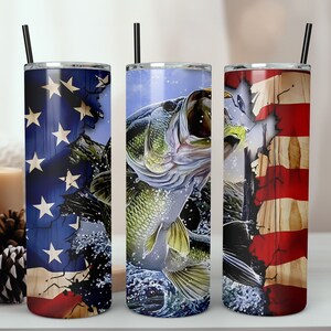 Fishing USA Flag 20oz Skinny Tumbler Wrap Sublimation Straight/Tapered Tumbler PNG File Digital Download, Fishing Wrap Sublimation, Fish PNG