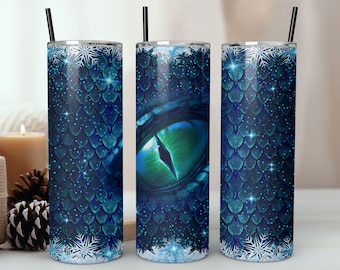 Blue Eyes Dragon Tumbler Wrap: 20oz Skinny Sublimation Design (PNG Download)