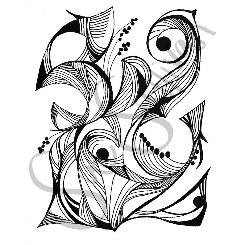 Hand-drawn Printable Coloring Sheet, Downloadable Fine-line Abstract ...
