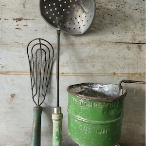 Chippy Green Vintage Kitchen Tools, Set of 3