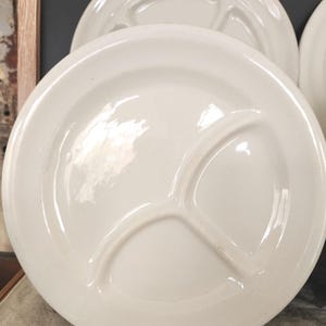 Vintage White Ironstone Sectioned Dinner Plates, Set of 4
