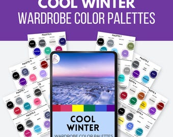 Cool Winter Color Palettes  12 PREMADE WARDROBE PALETTES seasons, color analysis, winter seasons, capsule wardrobe pdf - TW12