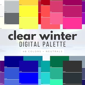 Clear Winter Color Palette: 48 Colors + Neutrals (Digital Swatch Fan)