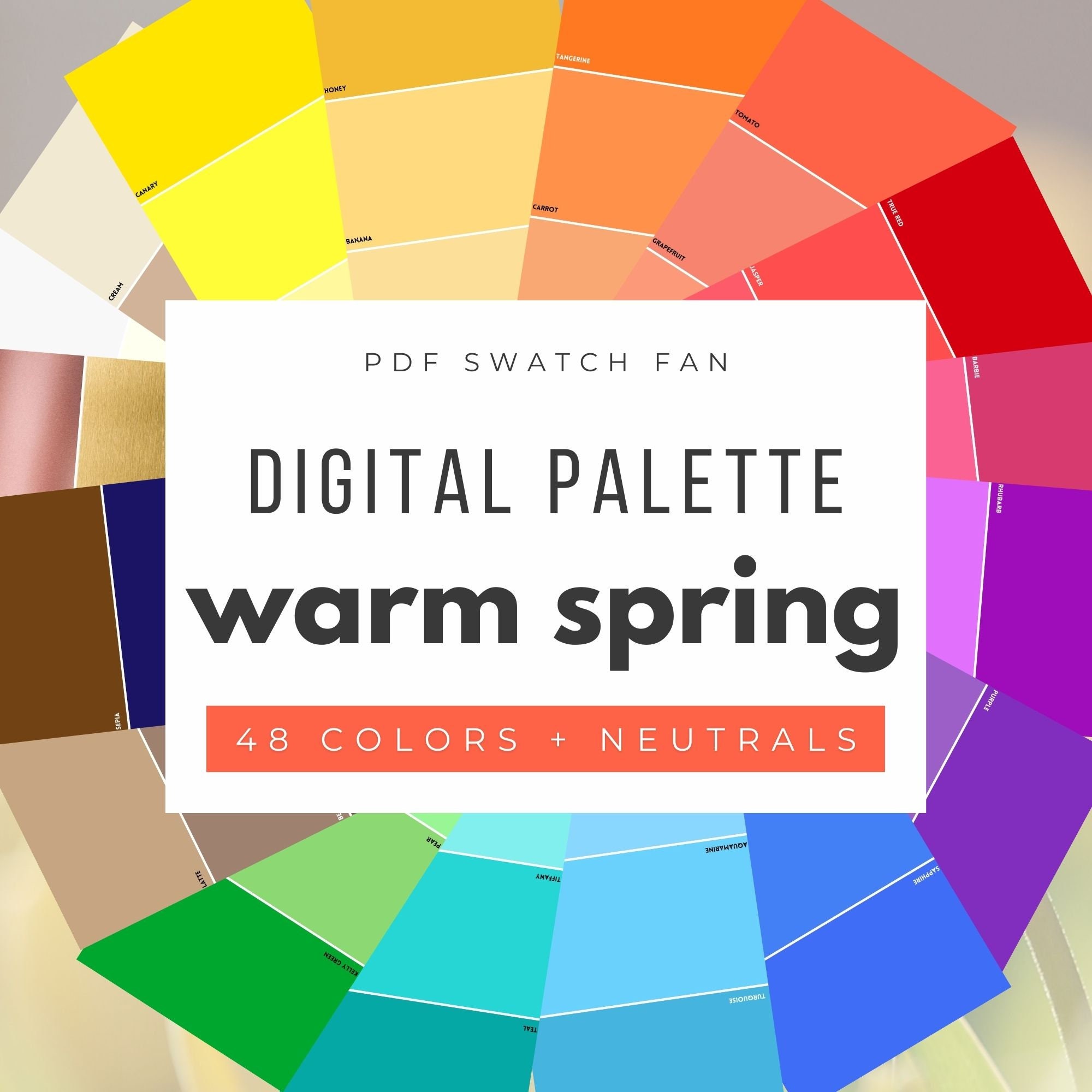 Warm Spring Color Palette: 48 Colors & Neutrals (digital Swatch Fan) - Etsy