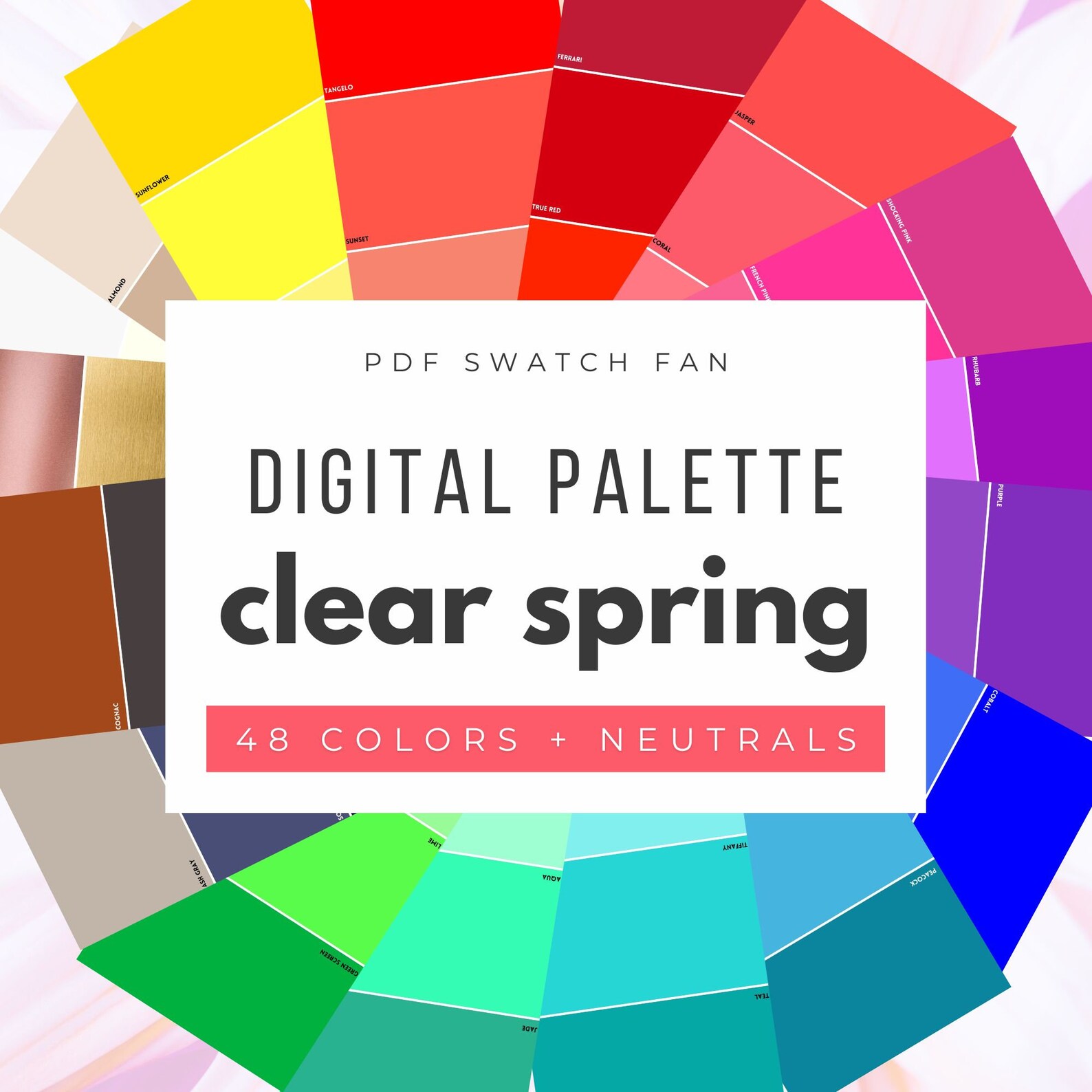 Clear Spring Color Palette 48 Colors + Neutrals (digital Swatch Fan — free download