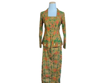 Vintage 1990s African Print Woman's Suit, Maxi Skirt