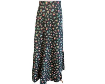 Vintage 1970s Cotton Skirt, Handmade, Floral, Maxi Skirt, Woman's Large