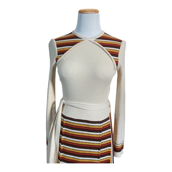 Vintage 1970s Knit Sunset Striped Long Sleeve Max… - image 2