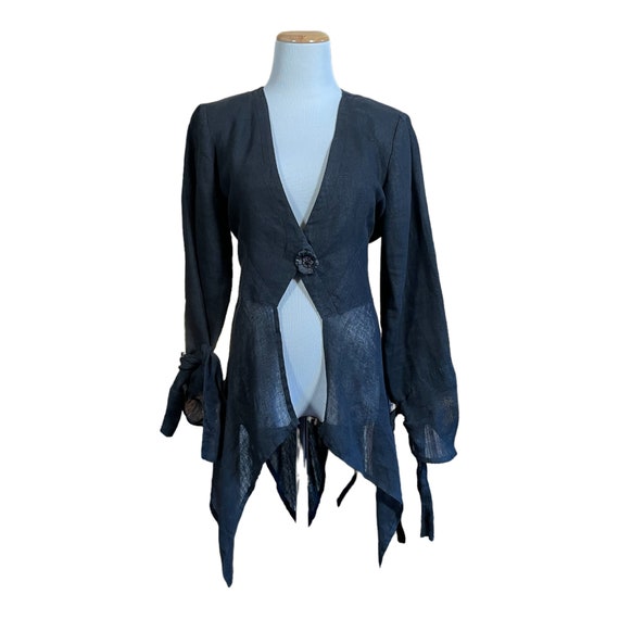 Vintage 1990s 100% Linen Light Jacket, Cardigan, Womans L-XL, Goth 
