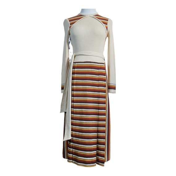 Vintage 1970s Knit Sunset Striped Long Sleeve Max… - image 5