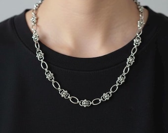 Industrial Gothic Chainmail Necklace, Pierced Stainless Steel Chain, Bold Link Choker, Cyberpunk Jewelry, Alt Fashion Accessory
