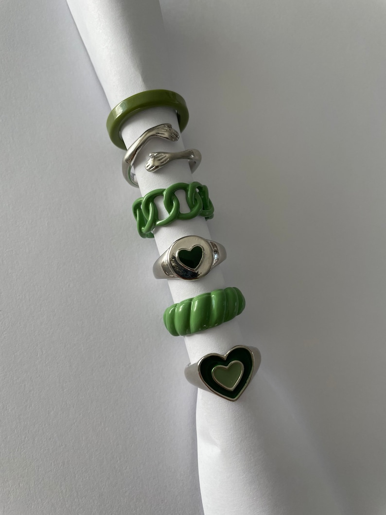 Stackable Rings Set of 6 * Y2K Retro Boho Chunky Rings * Acryl Resin ...