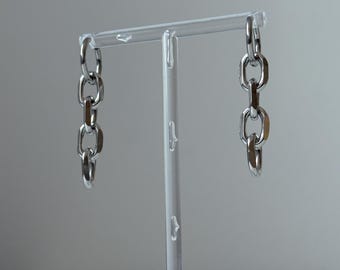 Chunky Kette Hoop Ohrringe, Edelstahl Industrie Creolen, Alt Cyberpunk Tropfen Ohrringe, Grunge Minimalist Gliederkette Ohrringe