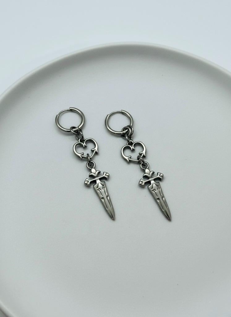 Orecchini A Pugnale In Argento Tibetano - Unisex Ganci Spada - Artigianali - Foto 1