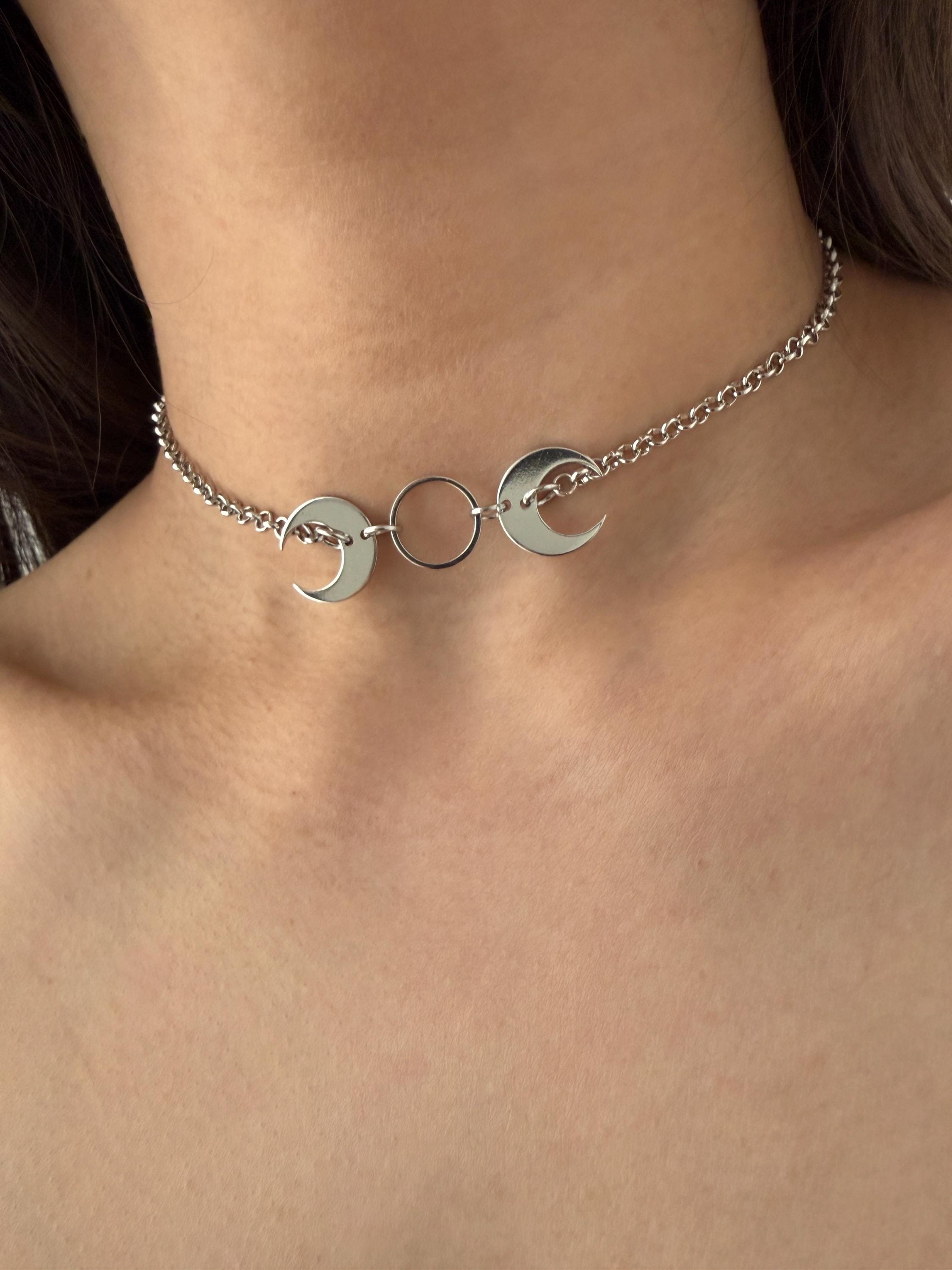 Choker Lune Pierre D'agate Gris Fumé 4 Mm – Fait Main Italie