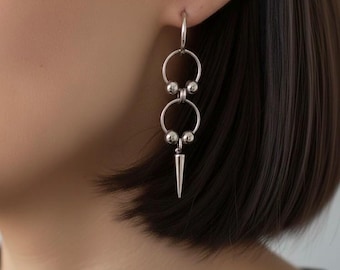 ゴシック スパイク ダングル ピアス、パンク ピアス フープ ピアス、シルバー ドロップ ピアス、オルタナティブ エッジィ Y2K 変色しない 316L ステンレススチール