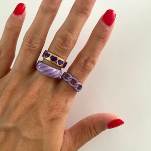 Set di anelli retrò Y2K: anelli viola sovrapponibili e spessi