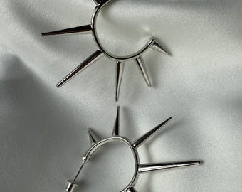 Spikes Hoop Earrings, Silver Goth Punk Jewelry, Gold Tone spike earring