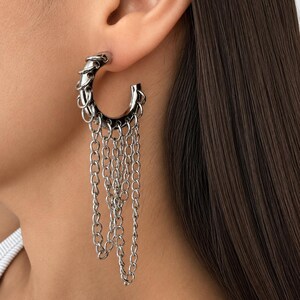 Chain Hoop Earrings, Goth Chain Earrings, Punk Dangle Earrings, Statement Hoop Earrings, Grunge Jewelry, Alternative Earrings, Silver Chain