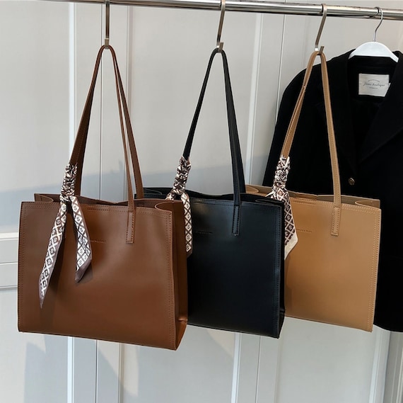 Vintage Women's Shoulder Bag Large Capacity Handbags PU Female Solid Color Tote Bag Fashion Chain