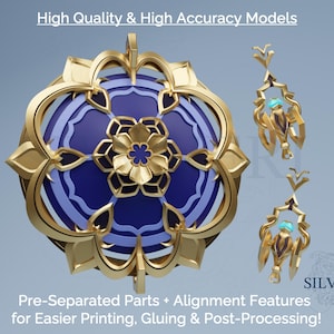 May include: A gold and blue decorative wall hanging with intricate floral designs. The hanging is made up of multiple pieces that can be assembled for easier printing, gluing, and post-processing. The text "SILVVERI" is visible in the lower right corner of the image.