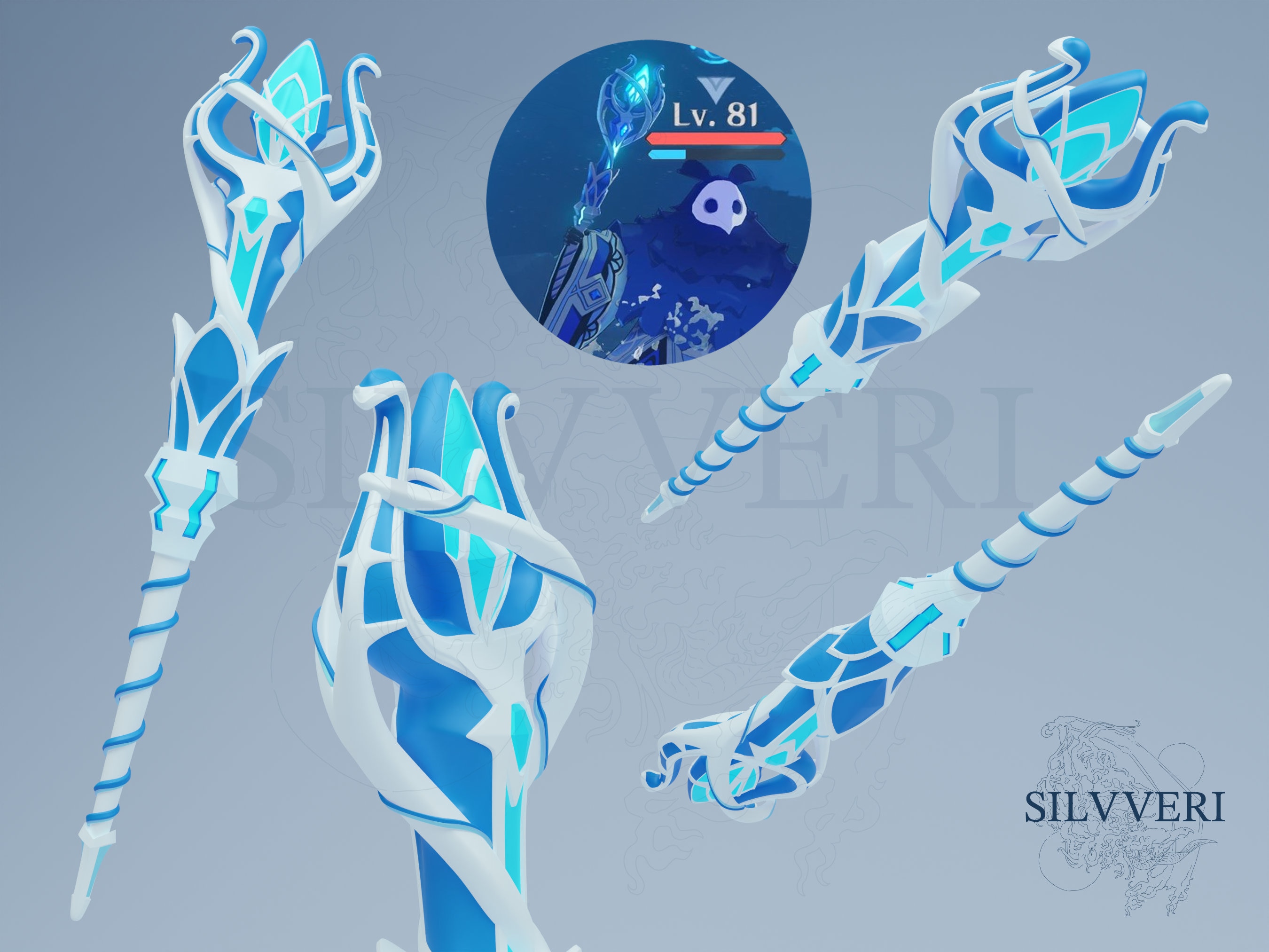 Hydro Abyss Mage Wand Prop for Cosplay - Genshin Impact - Instant