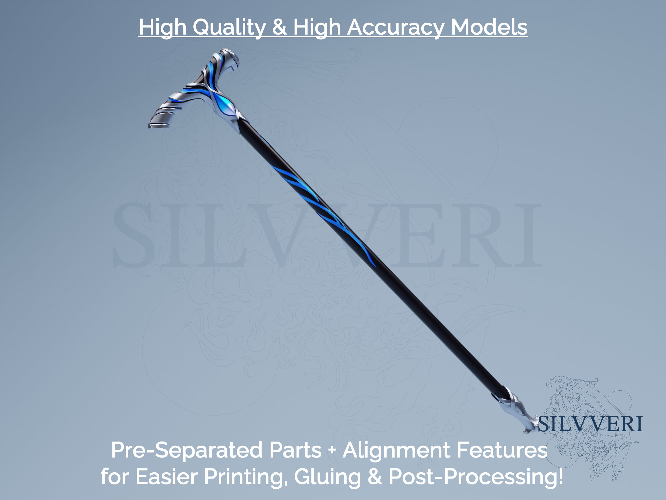 Neuvillette Cane Prop for Cosplay - Genshin Impact - Instant Download STL Files for 3D Printing