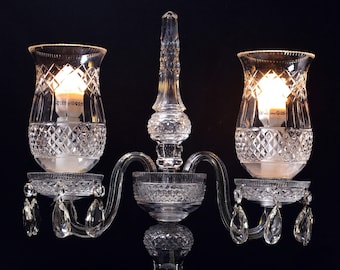 Vintage Crystal Candelabra Double Hurricane Lamp Baccarat style 20th century