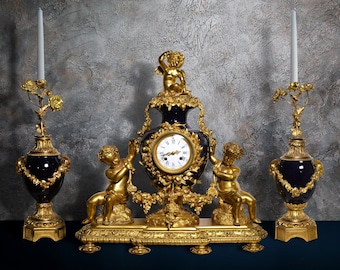 French Louis XVI style Clock 2 dials Gilt Bronze w Sèvres Porcelain 19th century