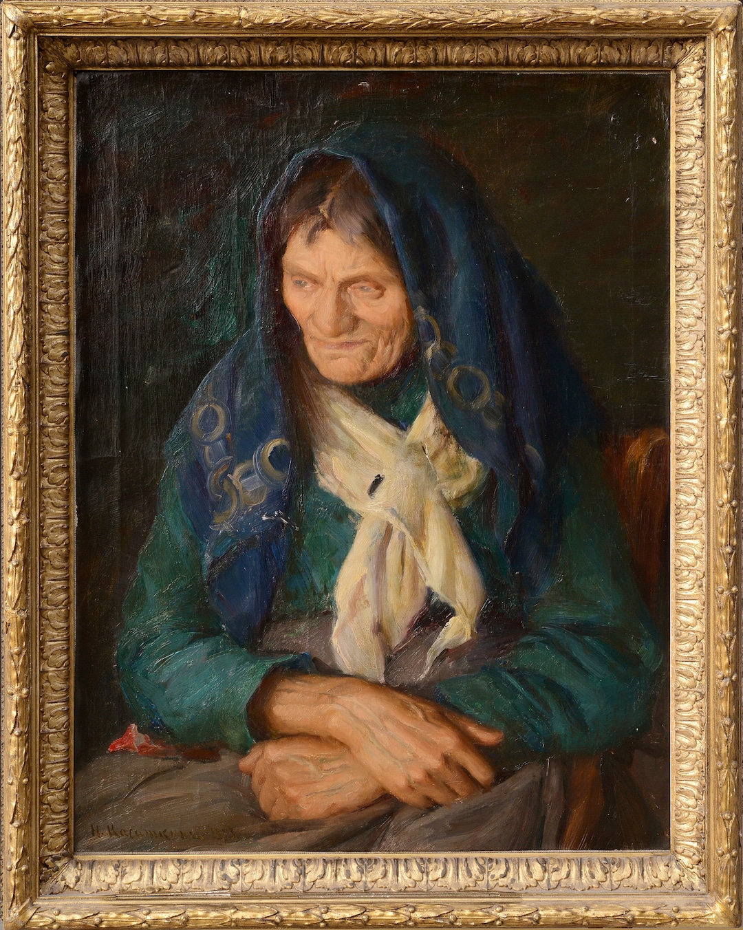 Portrait of Old Woman 1893 by Famous Russian Master Oil Painting
