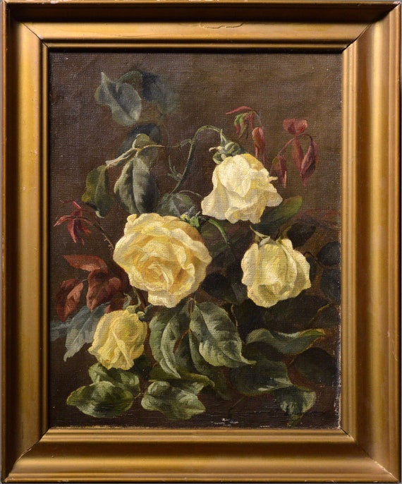 静物画 白いバラの花束 19世紀 油絵 額入り 署名入り - Etsy 日本