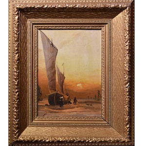 Paisagem marítima sueca Maré baixa ao pôr do sol por volta de 1900 Pintura a óleo assinada