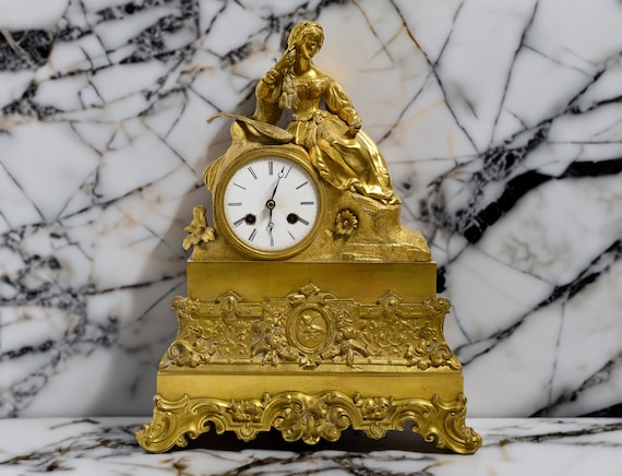 Italian Girl with Mandolin French Gilt Bronze Figural Clock 19th century