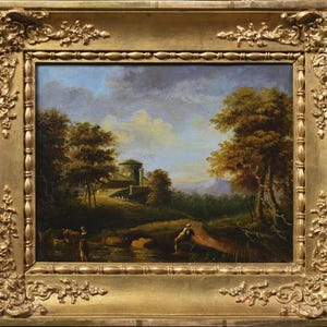 Antique 19th Century Pastoral Landscape Oil on Canvas Old Master Style Signed