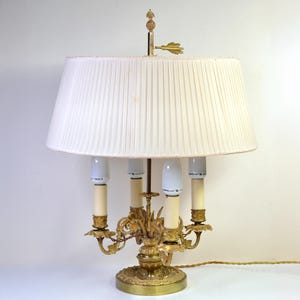 Bouillotte Lámpara Francesa Bronce Dorado 4 luces Motivo Flora Estilo Imperio