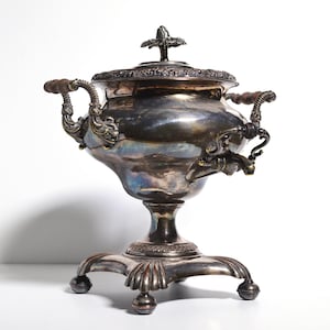 Antique Polish Hand Chased Silver Plated Tea Urn Samovar mid 19th century