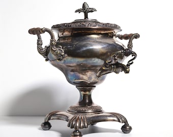 Antique Polish Hand Chased Silver Plated Tea Urn Samovar mid 19th century