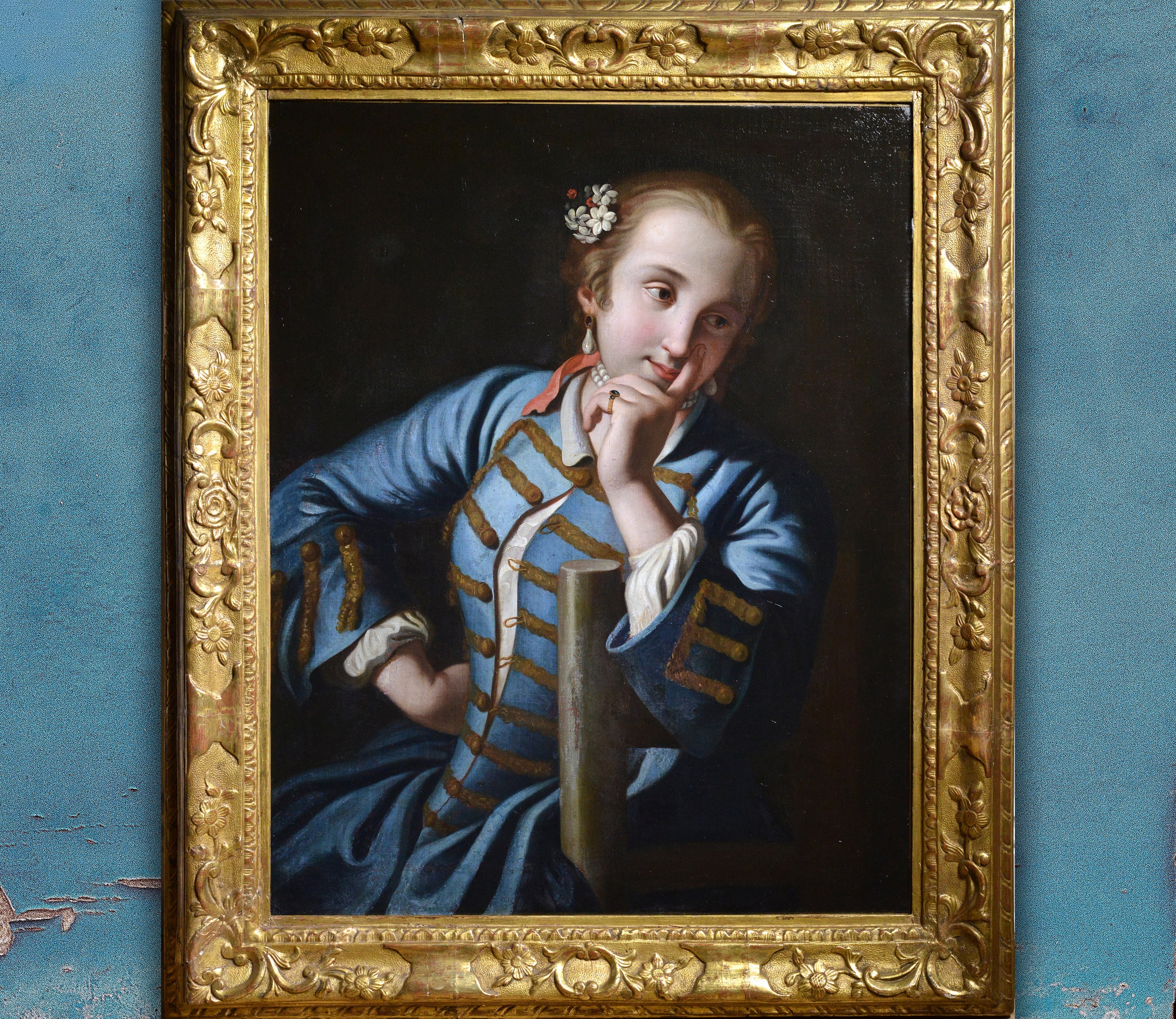 Portrait of Languid Girl in Blue Camisole 18th century Italian Rococo Master
