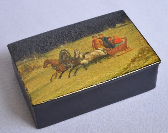 early 20 antique Russian lacquer hand painted min… - image 1