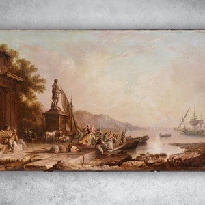 Ship Leaving the Bay at Sunrise French Seascape 18th century Rococo Oil Painting